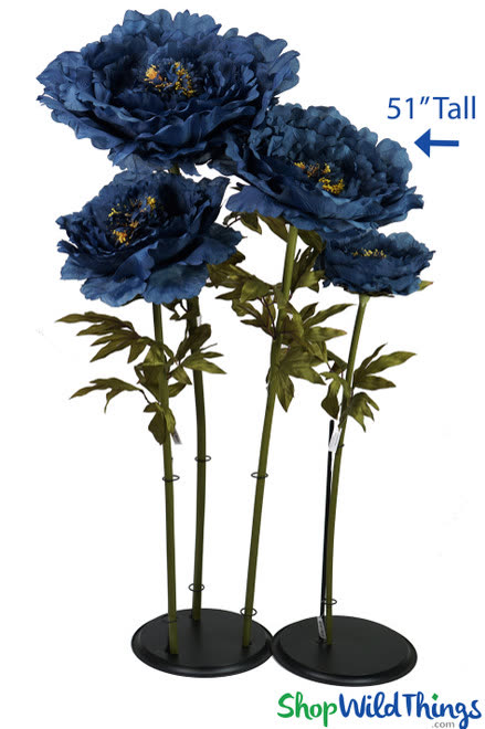Oversized Silk Peony, Dark Blue 51" in a styled event setting